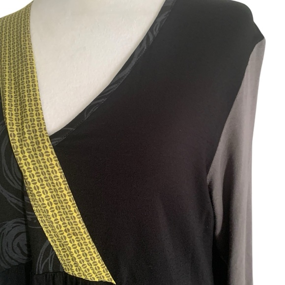 Alembika Size 2/Medium Black & Yellow V-Neck Tunic 3/4’ Sleeves Lagenlook Artsy - Picture 6 of 11